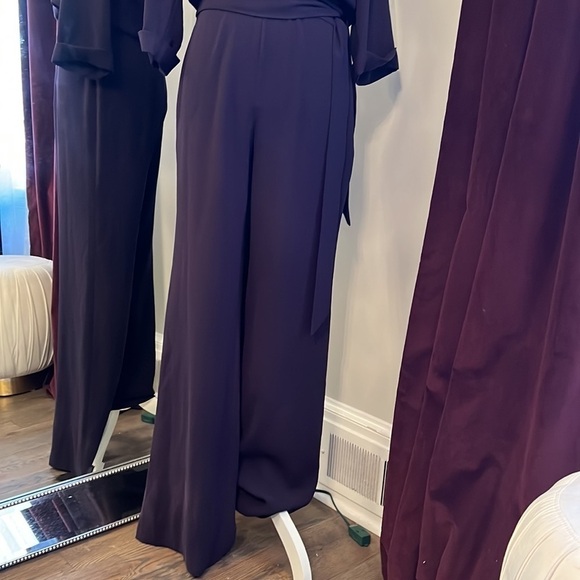 DVF Diane von Furstenberg Gwynne Purple 3/4 Sleeve Tie Waist Jumpsuit Size 4 - Picture 6 of 16